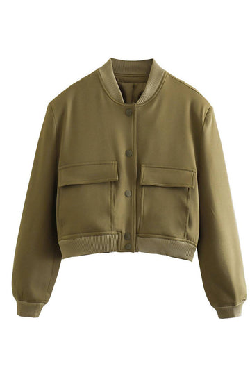 Army Green Stand Krage Knapp Kvinner Jakke